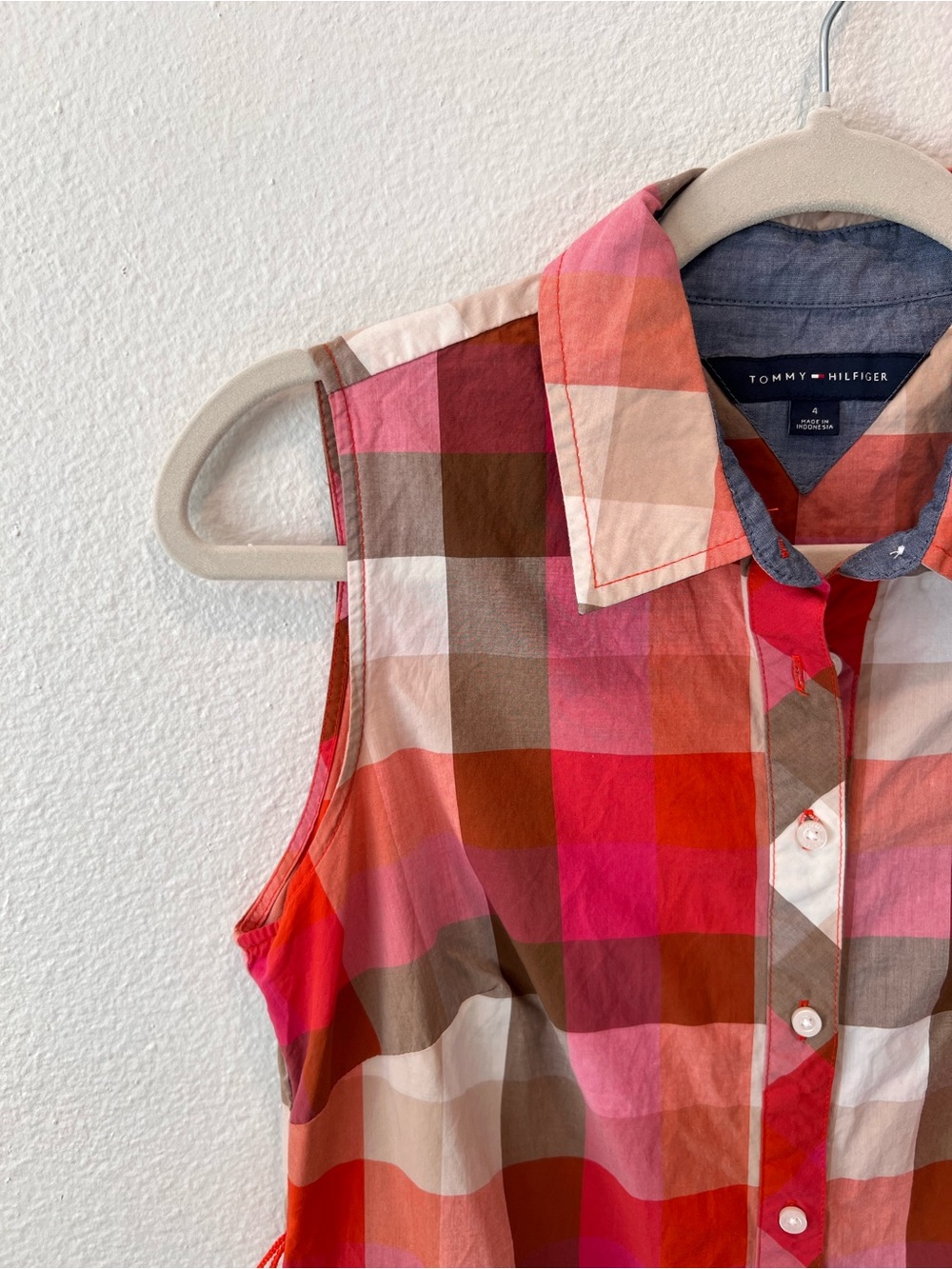 Tommy Hilfiger Pink Red and Brown Plaid Button-Down Dress